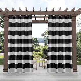 Ati Home 064247049796 Indoor/outdoor Stripe Grommet Top Curtain Panel Black