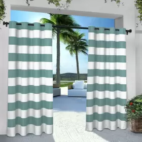 Ati Home 642472007417 Indoor/outdoor Stripe Grommet Top Curtain Panel Teal