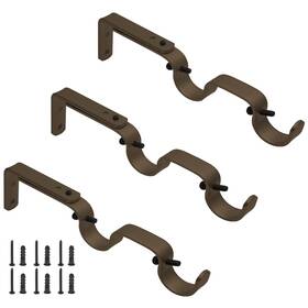 Augiimor Augiimor20220701-001 3pcs Brown Curtain Rod Bracket Adjustable Heavy Duty Double Hanging
