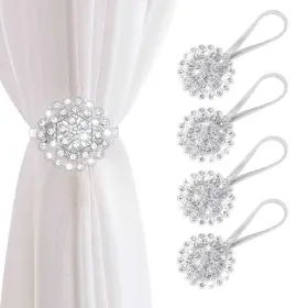 26ct-mcs-2sa Auleep Magnetic Curtain Tiebacks 4 Pack Crystal Decorative Drapes Clips Buckle Flower