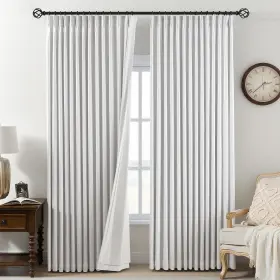 Auss-bc001-wh-4084 Ausspvoct Pinch Pleated Curtains 100% Blackout Linen 84 Inches Long For Bedroo