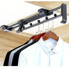 07229 Autuwintor Closet Rod Retractable Pull Out Black Heavy Duty 10-inches With Sc
