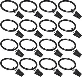 Azmoncy 445033040037 16 Pack Curtain Rings With Clips Window Clip Black Hooks Hangers