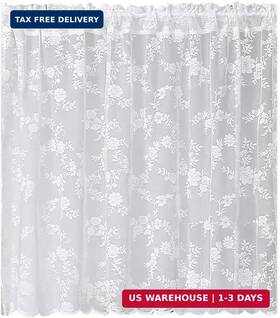 Baiht Home 724268262672 Rod Pocket Lace Sheer Curtains - White Mesh Room Divider 48 Inch Long Embroider