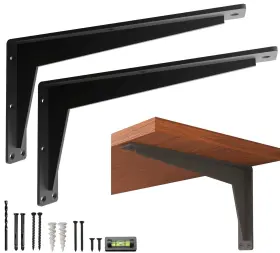 Balin Designs 15.5 Black Load Bracket 2 Pack Heavy Duty Shelf Brackets 16 Inch Mantel Decorative L For Shel