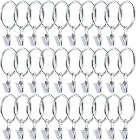 Bangboom 744759437426 30 Pack Strong Iron Metal Curtain Rings With Clips 2.5 Inch Diameter Decorative