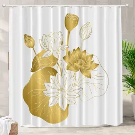 72sc Batmerry Color Gold White Lotus Decorative Shower Curtain Contour