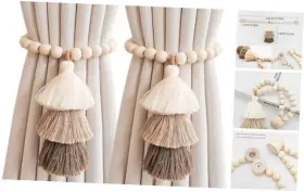 Hyy000269a Bdhrkte 2pcs Wooden Bead Curtain Tiebacks Tassel Clasp Magnetic Coffee