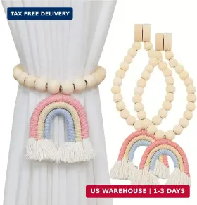 Hyy000271a Bdhrkte 2 Pieces Wooden Beaded Curtain Tiebacks Tassel Buckles Magnetic