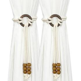 Bdhrkte Hyy000353a 2pcs Wooden Bead Curtain Tiebacks Bohemian Clasp Tie