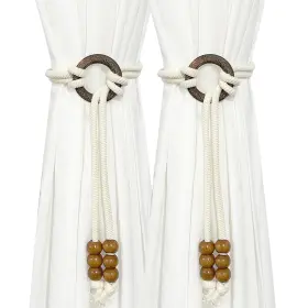 Hyy000353a Bdhrkte 2pcs Wooden Bead Curtain Tiebacks Bohemian Clasp Tie