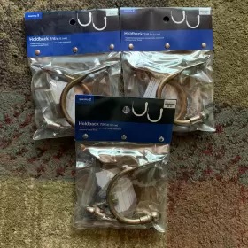 Bed Bath & Beyond 044294116474 Lot Of 3 Sets And Holdback Antique Brass Finish 7/16 In Brand New