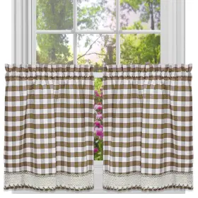 Bed Bath N More 635409295339 Classic Buffalo Check Kitchen Curtains Taupe Tier Pair 24x58