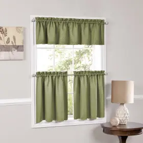 Bed Bath N More 642049065444 Facets Blackout Insulated Kitchen Curtain Parts- Tiers And Green Valance 57 X 12