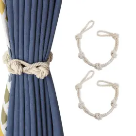 Bel Avenir 631384473915 2 Pack Boho Cotton Curtain Tiebacks - Hand Knitting Rope Tie Back Far
