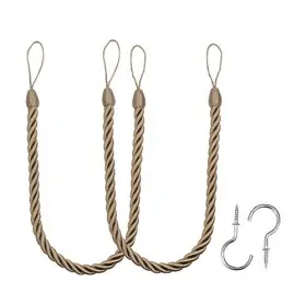 Bel Avenir 709311070107 Curtain Handmade Tiebacks Ropes Holdbacks 2 Metal Screw Hooks Flaxen