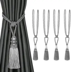 Bel Avenir 710638915163 4 Pack Curtain Hand Woven Tiebacks Crystal Holdbacks - Silver