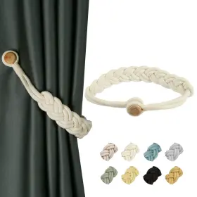 Braid-1 Bel Avenir A12159 Curtain Tiebacks Magnetic Woven Holdback Drapery Tie-back Ivory Pack