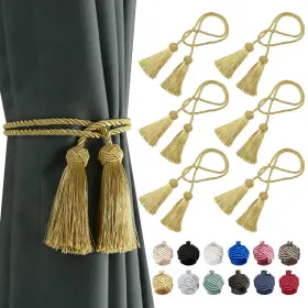 A12166 Bel Avenir 6 Pack Curtain Handmade Tiebacks Decorative With Tassel - Gold
