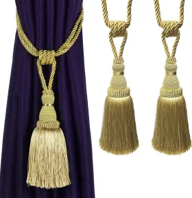A1221 Bel Avenir 2 Pack Curtain Tiebacks Tassel Drapery Tie-backs Rope Gold