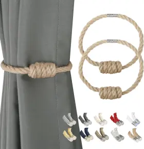 A12210 Bel Avenir Magnetic Jute Curtain Tiebacks Decorative Drapery Holdbacks Bohemian