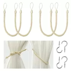 Belavenir 782376340095 Gazebo Curtain Rope Tiebacks Drapery Holdbacks With Hooks Beige Tie Backs 4 Pack