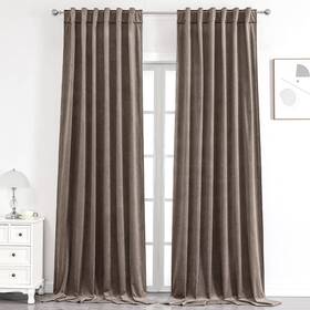 Benedeco 755467639613 Taupe Velvet Curtains For Bedroom Window With Back Tab Super Soft V
