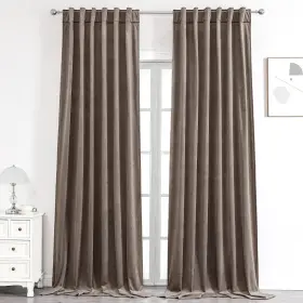 Backtab-5263taupe Benedeco 755467639613 Taupe Velvet Curtains For Bedroom Window With Back Tab Super Soft V