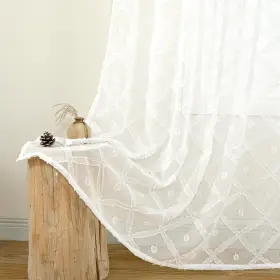 049geometric5263 Bgment White Sheer Curtains 63 Inch Length For Bedroom Boho Textured Light F