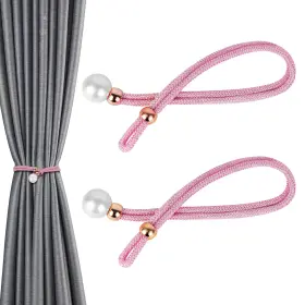 Jjl-0202-02 Biiange 2 Pack Adjustable Curtain Tiebacks With Large Imitation Pearls Decorative Rop