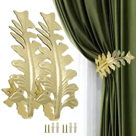 Bitray 779712242281 Curtain Tiebacks Gold Vintage Big Leaf Design Holdbacks Curtai
