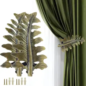 Hx0668 Bitray Curtain Holdbacks Vintage Leaf Design Drapery Tie Back Bronze Tone - 2pc