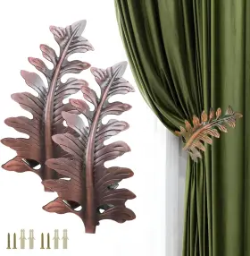 Hx0669 Bitray 2 Pcs Vintage Big Leaf Curtain Drapery Tiebacks Hook Hold