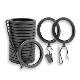 Blasthome 810136555097 Luxury Metal Curtain Rings 18 Matte Graphite 1.5 Inch Dia Smooth Nylon Clips