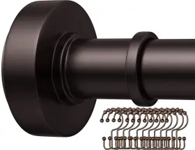 Bloomflower 701347655129 Bronze Shower Rod With 12 Hooks 43-72 Inches Rust Resistance Adjustable Te