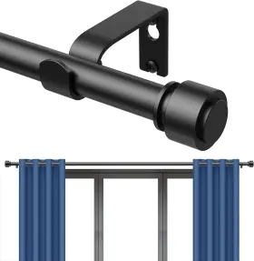 Bloomflower 737706264848 Curtain Rods 48-70 Inch 75-inch Rod Adjustable 18-70 Matte Black