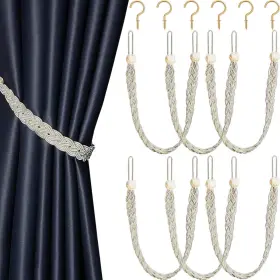 Blulu 797551023670 6 Pieces Braided Curtain Tiebacks Rope Belt Ties And Hooks M