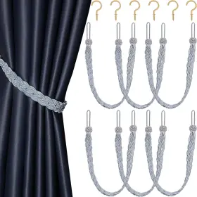 Blulu 797551023687 6 Pieces Braided Curtain Tiebacks Rope Belt Ties And Hooks Metal For Window