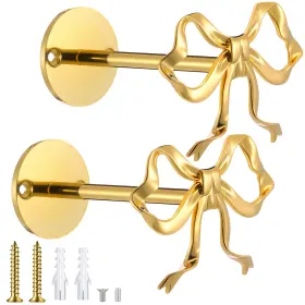 Dib-blulu-1846 Blulu 2 Pcs Metal Bow Curtain Holdbacks Gold Wall Mounted Hold Backs Cu