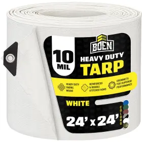 B08vsg741f Boen Heavy Duty Tarp Waterproof Large Cover White 24 X 10 Mil Thick Rip