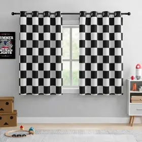Bnw01 Bohomocasa 100% Blackout Curtains Black And White Checkered Race Flag Pattern 2 Pa