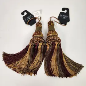 253538 Bombay Company Curtain Tieback Tassels Burgundy Gold Green 10 Inch Lot Of 2