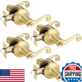 B0c28hzjx8 Bonpoly 4 Pack Satin Brass Door Handles Entrance Lever Handlekeyed Alike