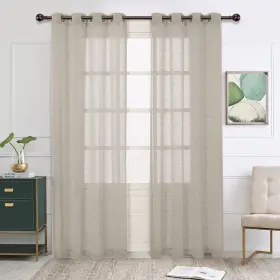 Linen-5484-linen Bonzer Burlap Linen Sheer Curtains For Living Room - Grommet Top Drapes