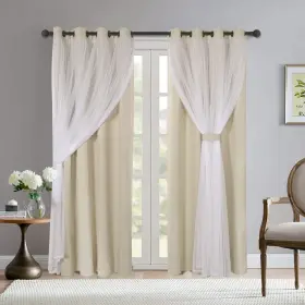 Lisa-5284-beige Bonzer White Sheer Voile And Blackout Curtains Assembled Grommet Mix Matc