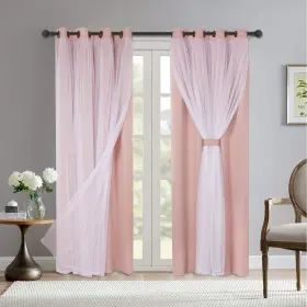 Lisa-5284-blush Bonzer Mix And Match Blackout Curtains Grommet Double-layered With W