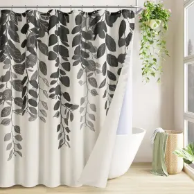 Bdscymyz6-7272hs Boodii Black Tan Linen Shower Curtain With Snap In Liner Neutral Curta
