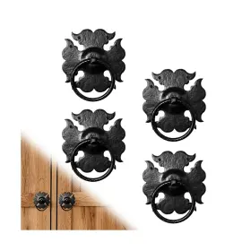 Borderland Rustic Hardware 810084290514 4 Pack 7.75 Inch Decorative Black Ring Pulls - Heavy Duty Iron Pull