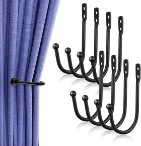 Branded 313025990912 8 Pcs Black Metal U Shaped Curtain Pull Backs Wall Mounted Hooks New