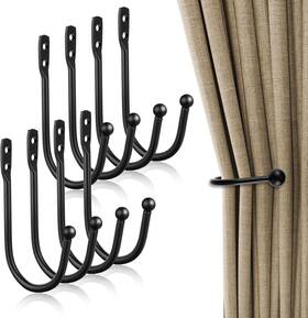 Branded01 445036768754 8 Pcs Curtain Holdbacks Tiebacks Curtains Wall Hooks Black Tie